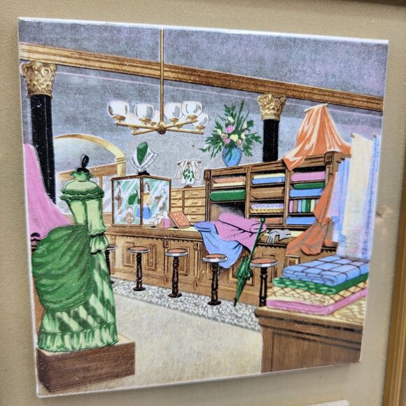 Vintage Enesco Framed Ceramic Wall Tiles Home Decor Early American Japan - Picture 7 of 11